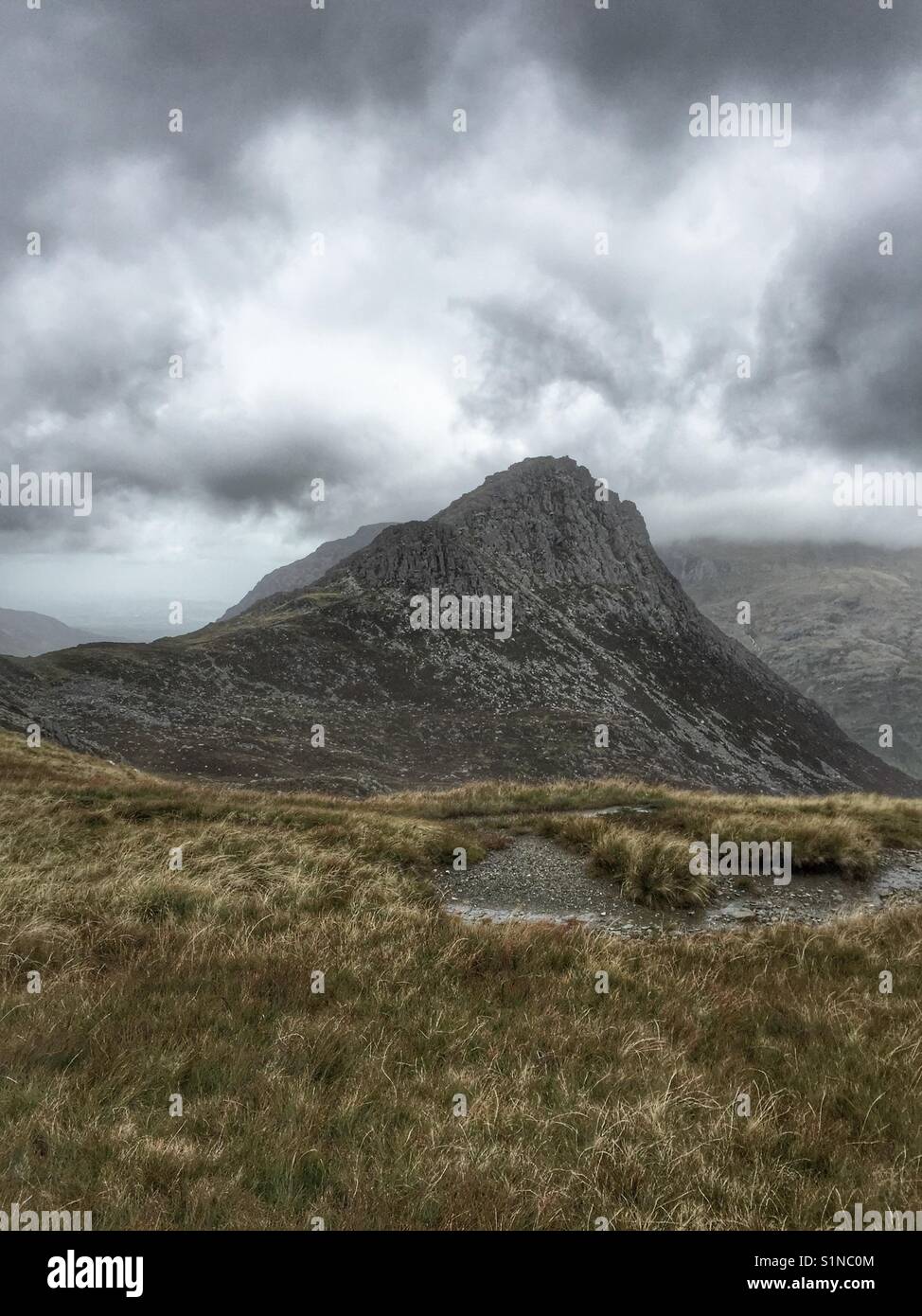 Tryfan from top of Glyder Fach, Snowdonia National Park, North Wales - Smartphone Captured Stock Image