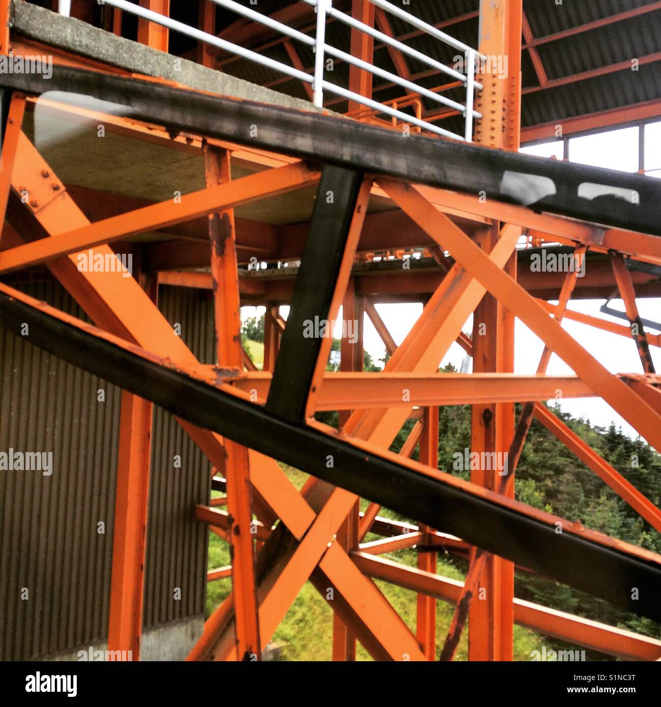 Approaching the summit on Cannon Mountain Aerial Tramway, Franconia Notch, White Mountains, New Hampshire, United States - Smartphone Captured Stock Image