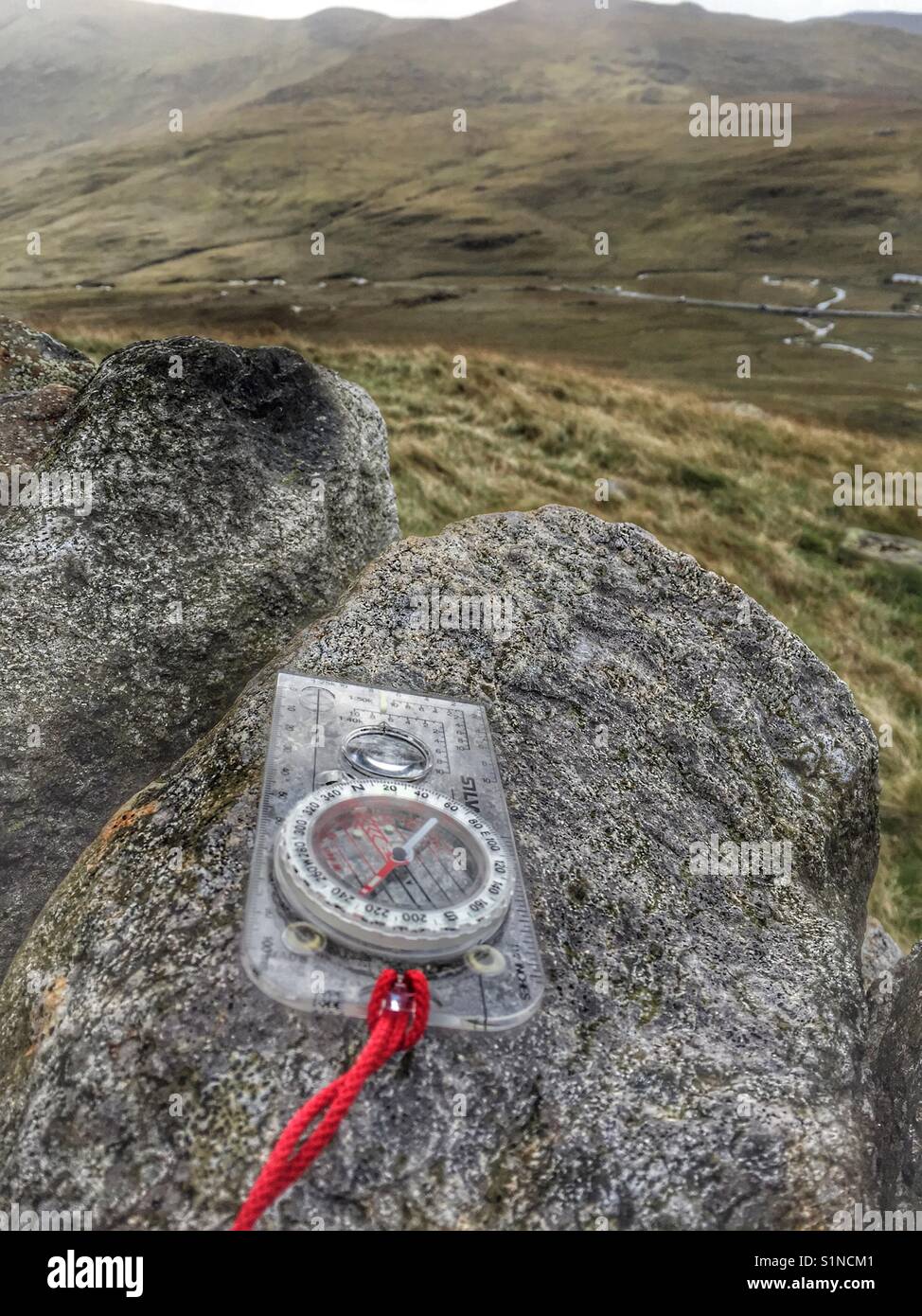 Compass and view of the Snowdonia mountains - Smartphone Captured Stock Image