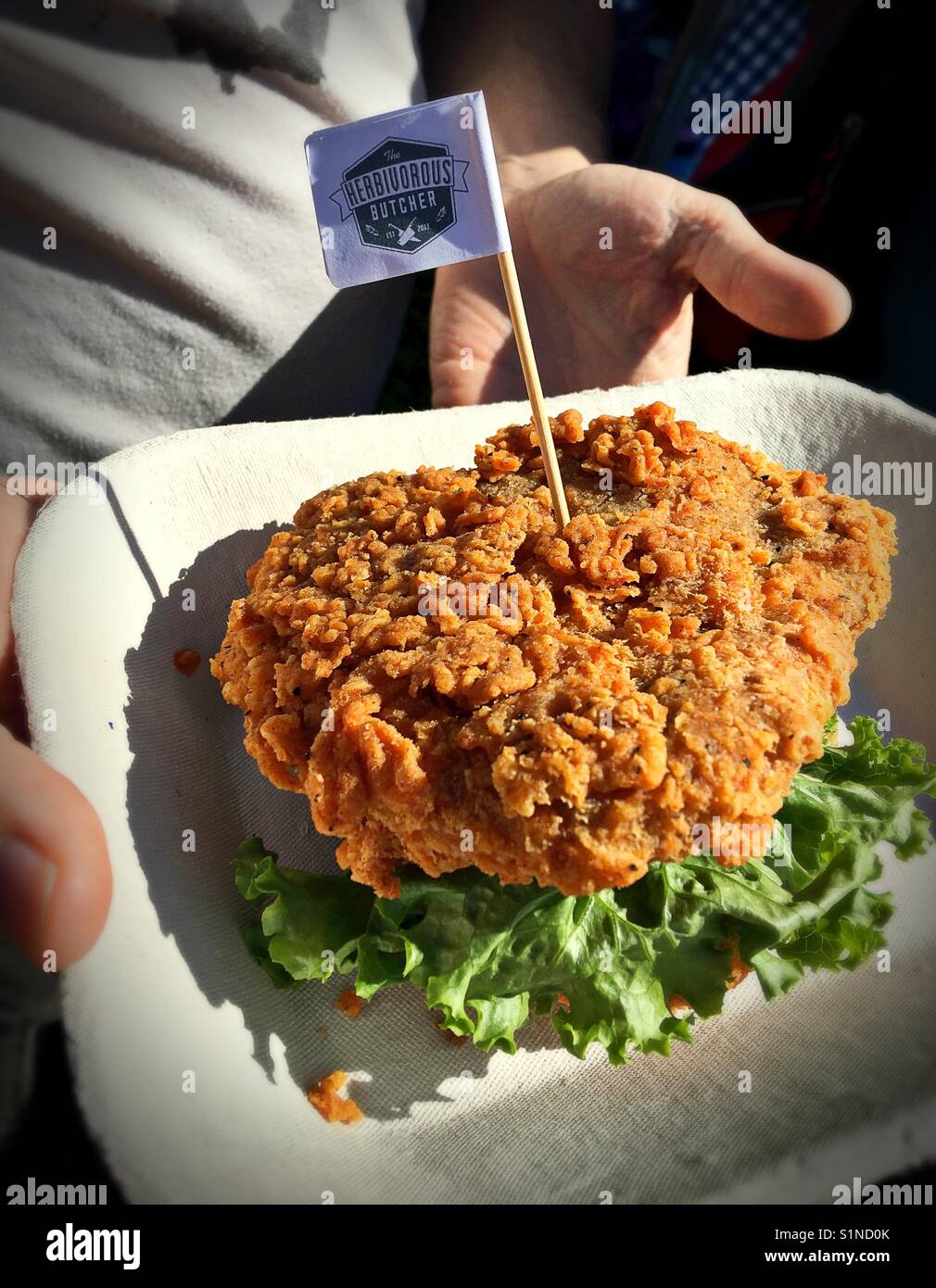 A vegan double down by The Herbivorous Butcher at the annual Twin