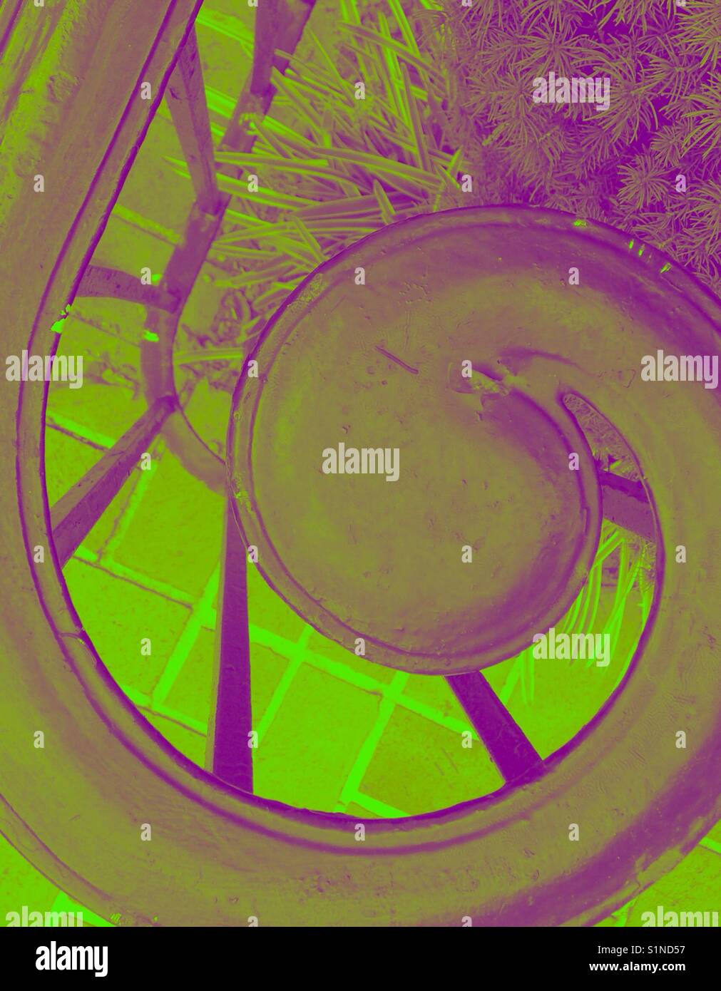 Purple and green curved railing - Smartphone Captured Stock Image