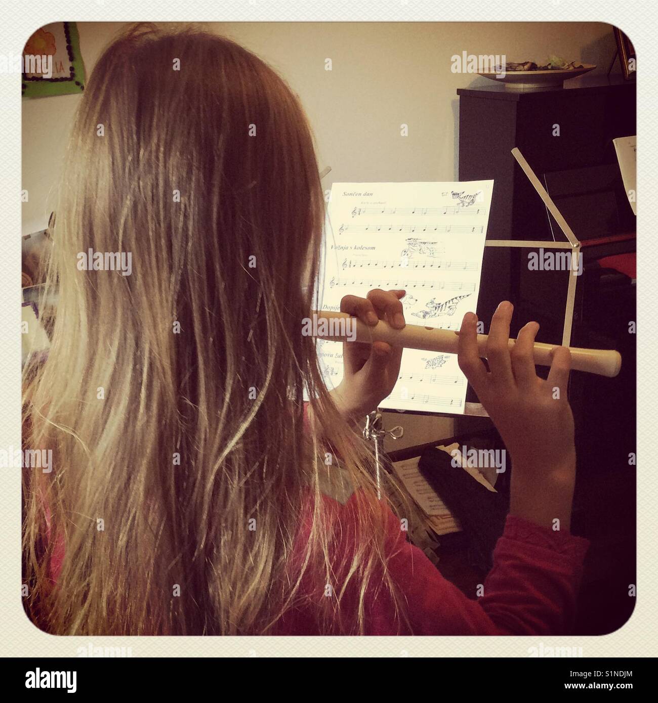 Girl playing flute Stock Photo Alamy