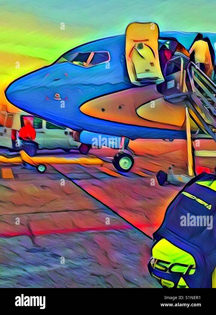 Plain in the airport Stock Photo Alamy