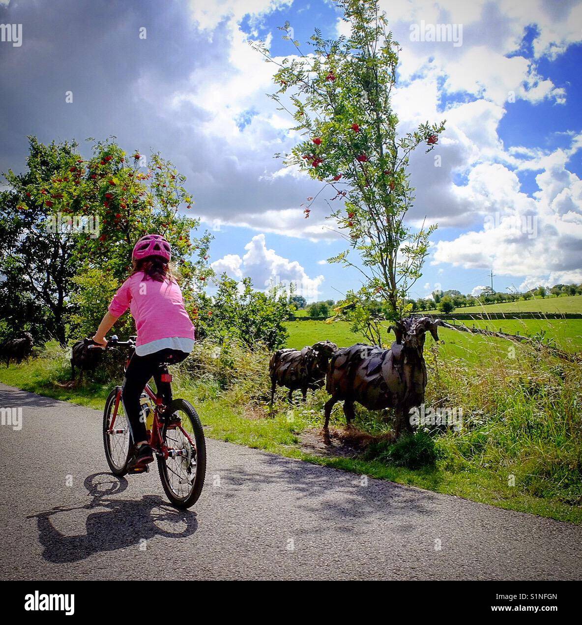 Girl riding a bike on the Spen Valley Greenway, West Yorkshire - Smartphone Captured Stock Image