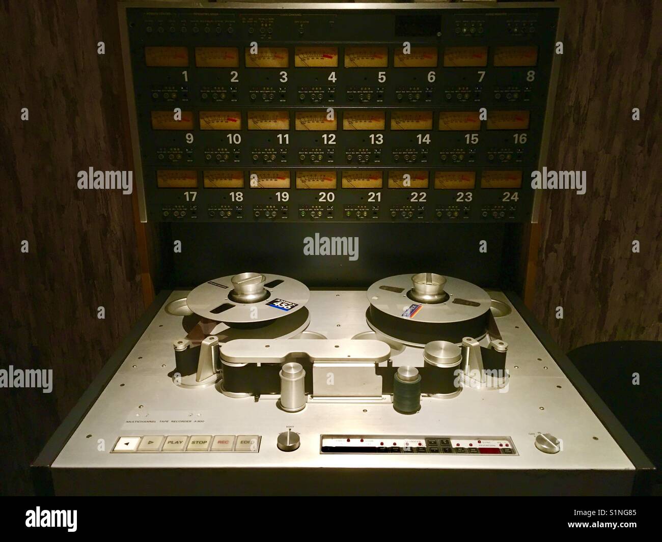 Retro recording equipment - 1970s Studer 24 track recorder - Strawberry Studios, Stockport, Cheshire, UK Stock Photo