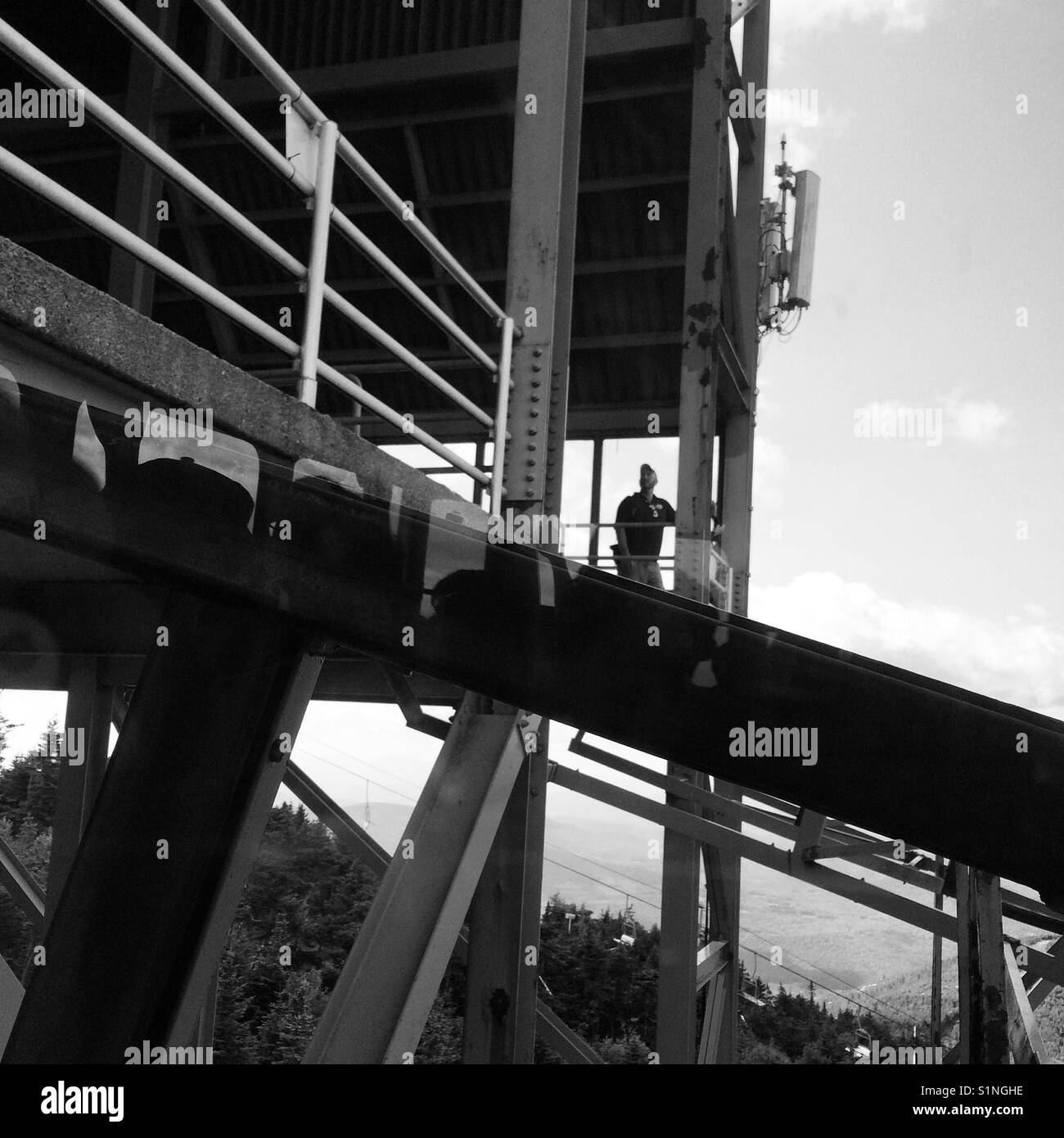 Nearing the summit while riding the Cannon Mountain Aerial Tramway, Franconia Notch, White Mountains, New Hampshire, United States - Smartphone Captured Stock Image