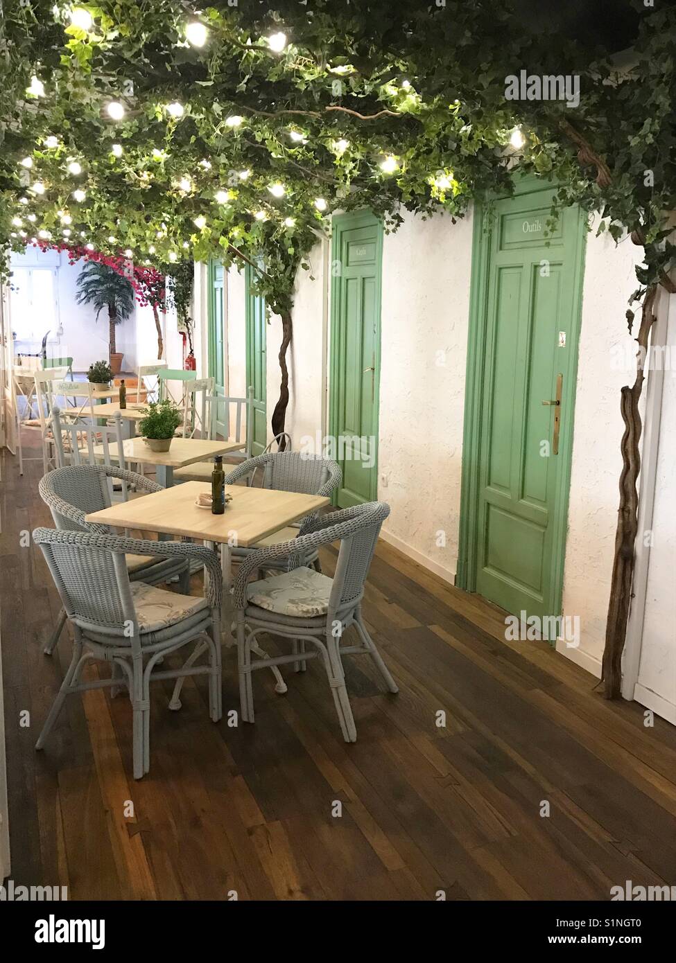 Romantic restaurant. Indoor view. Madrid. Spain. Stock Photo
