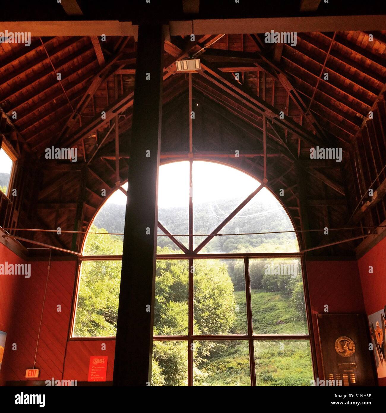 Inside a building at the bottom of Cannon Mountain Aerial Tramway, Franconia Notch, Mount Washington, New Hampshire, United States - Smartphone Captured Stock Image