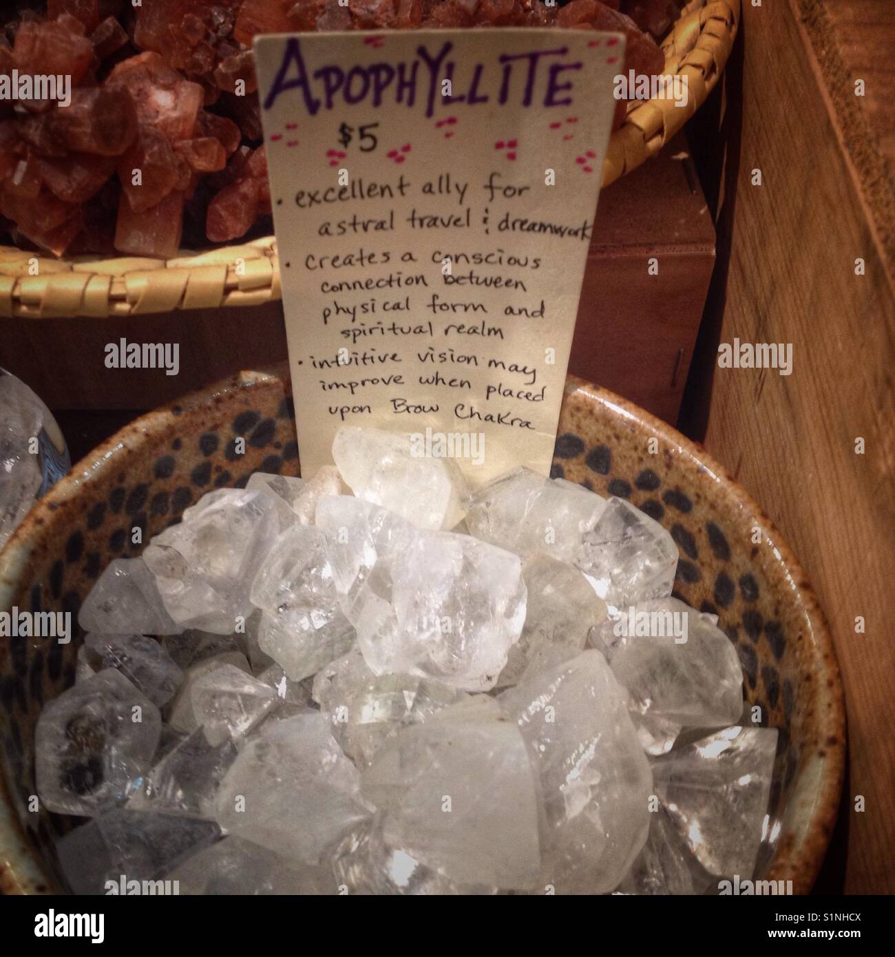 Apophylite at the crystal shop. - Smartphone Captured Stock Image