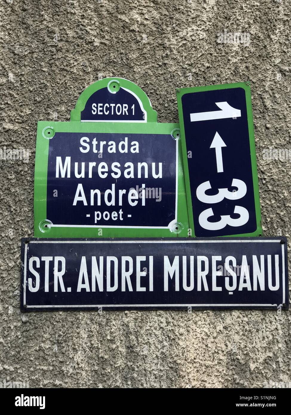 Old and new street sign in Bucharest - Smartphone Captured Stock Image