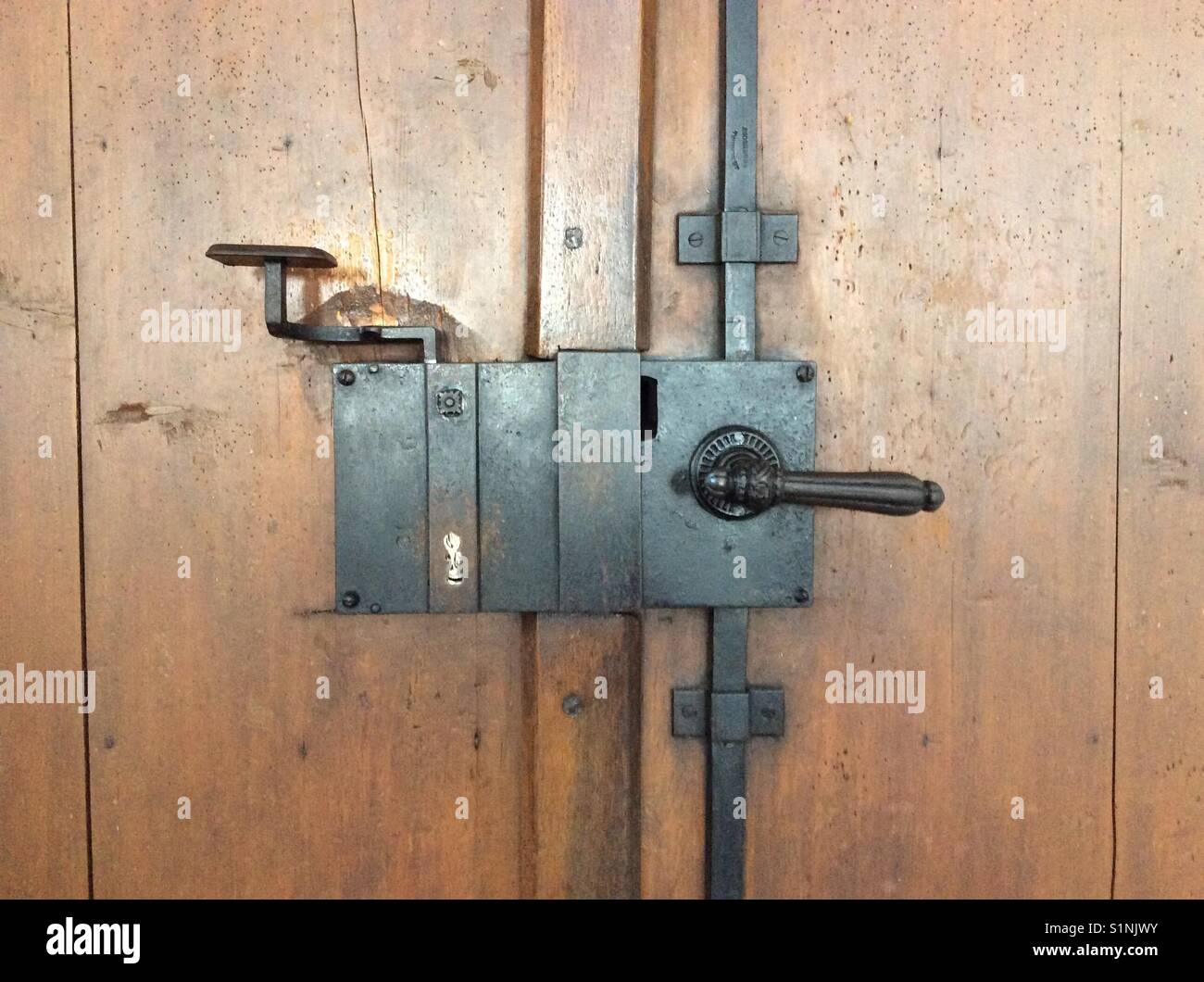 Vintage iron door handle and lock Stock Photo Alamy
