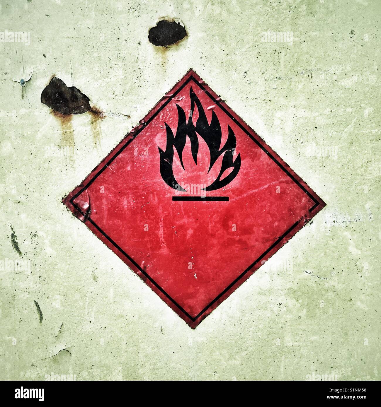 Caution flammable sign - Smartphone Captured Stock Image