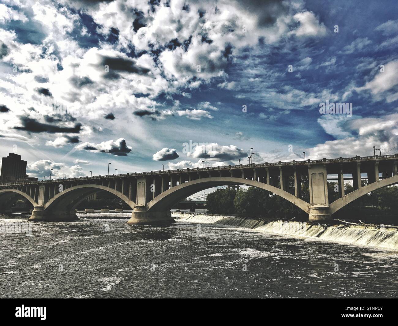 Bridge across Mississippi River in Minneapolis, MN, USA - Smartphone Captured Stock Image