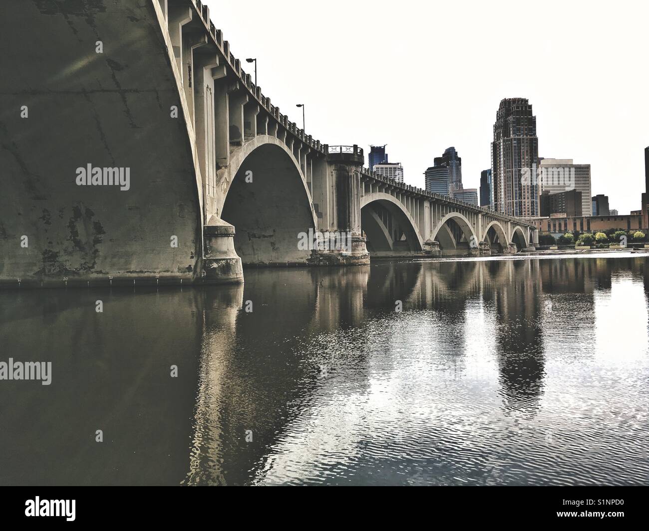 Bridge across Mississippi River in Minneapolis, MN, USA - Smartphone Captured Stock Image