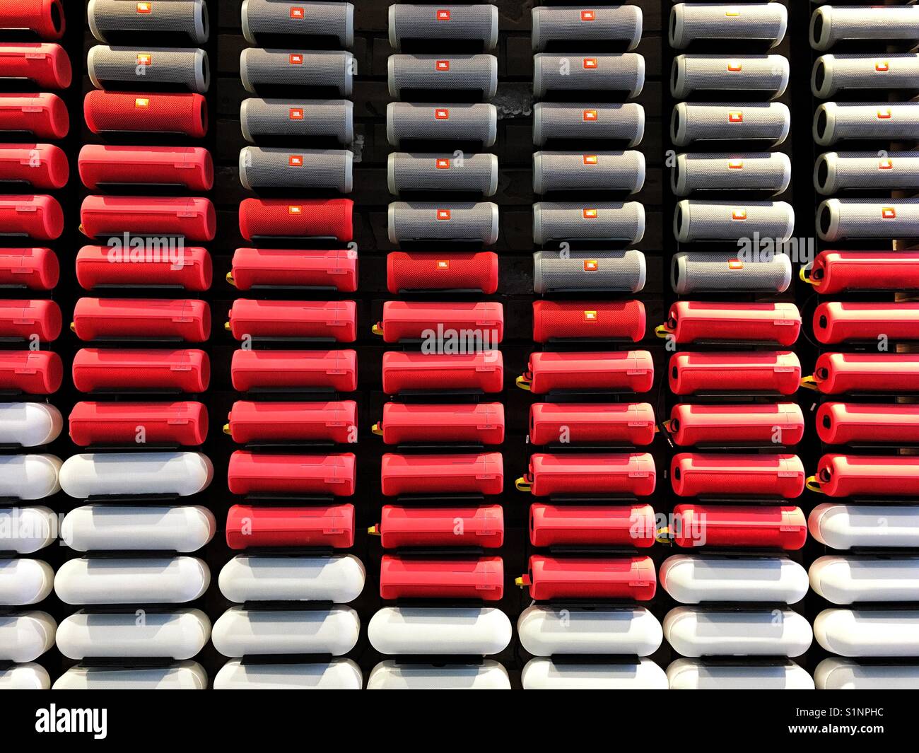 Abstract background in electronic store by speakers - Smartphone Captured Stock Image