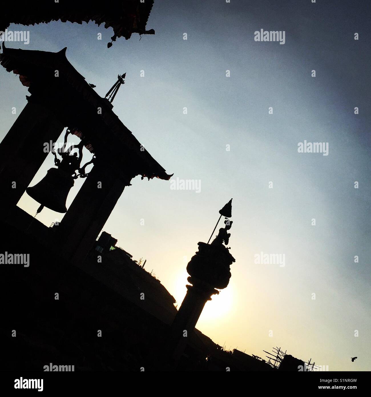 Sunset silhouette in Bhaktapur, Nepal - Smartphone Captured Stock Image