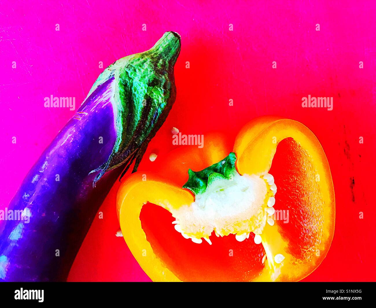 Pepper and eggplant saturated colors Stock Photo
