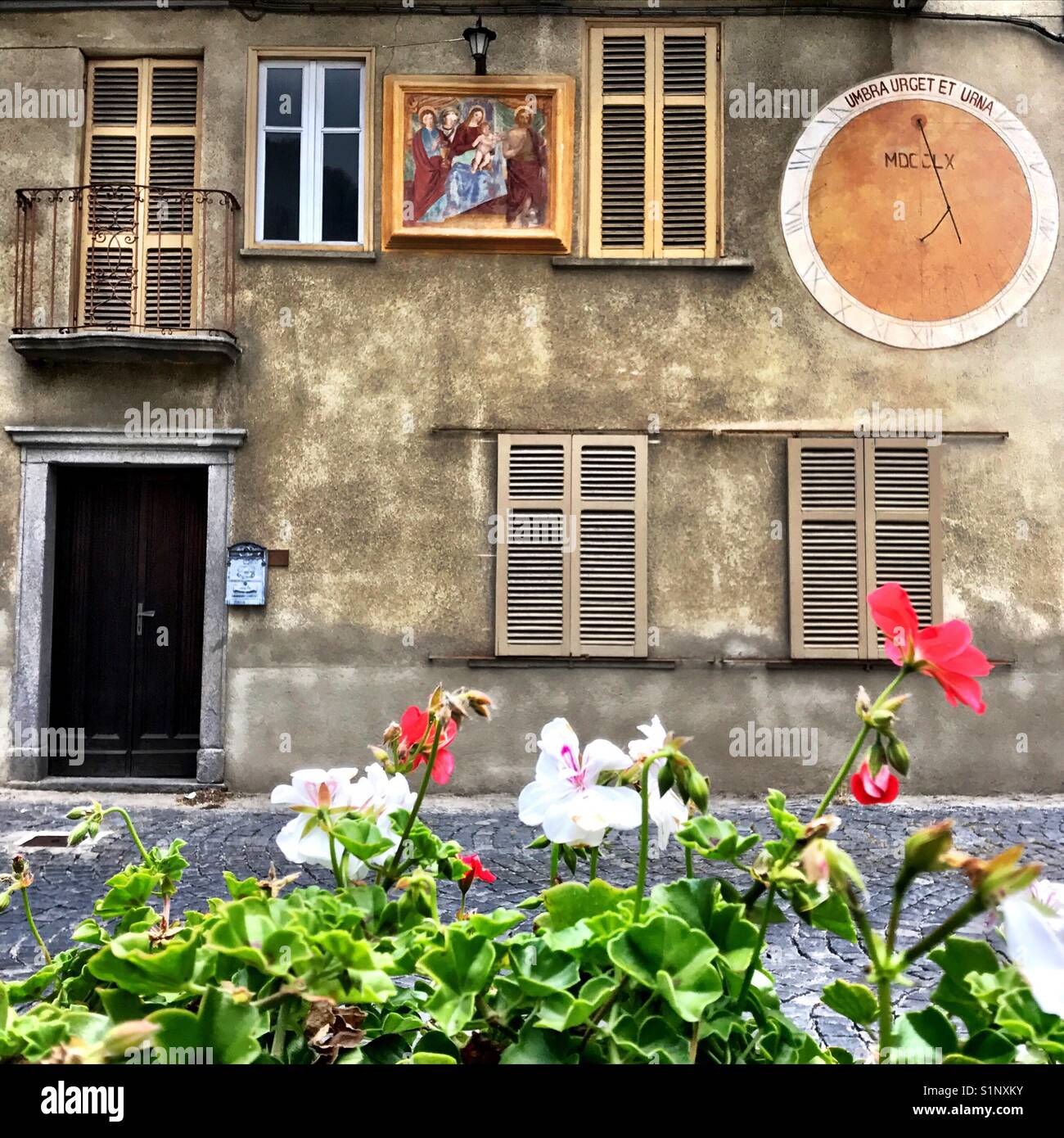 Doors and windows art architecture flowers Campiglia Cervo Biella Piemonte Italy Stock Photo