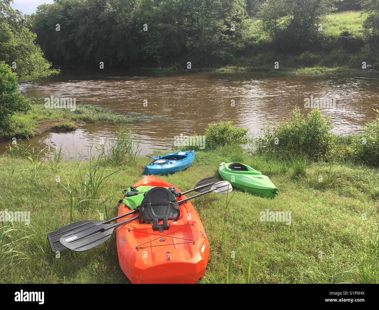Kayaks on bank - Smartphone Captured Stock Image