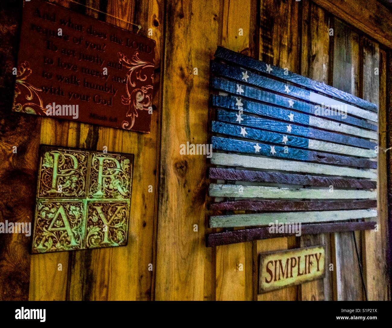 God, family, country- simple standards -porch decor - Smartphone Captured Stock Image