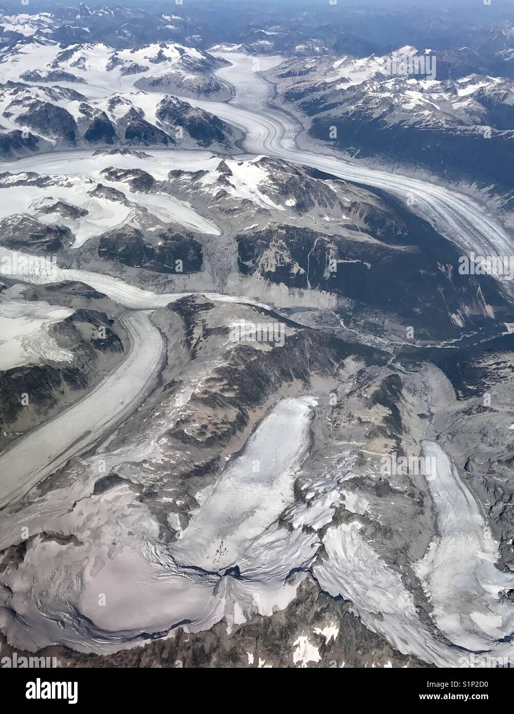 Ice and mountains, Coast Range, British Columbia, Canada, aerial Stock Photo