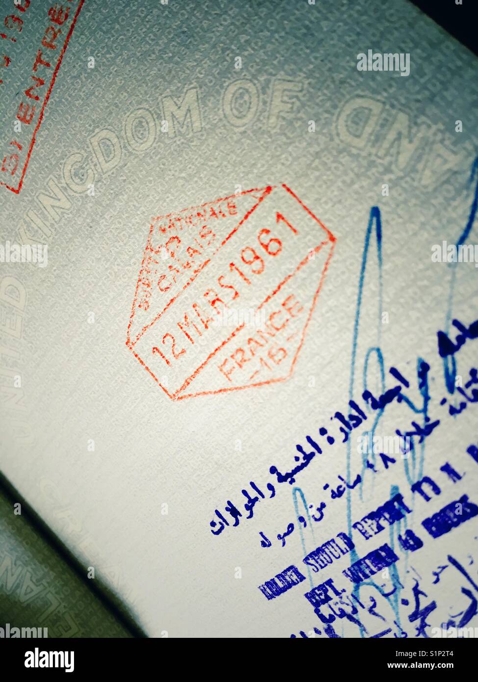 Old passport entry stamp and visa from 1960s Stock Photo Alamy