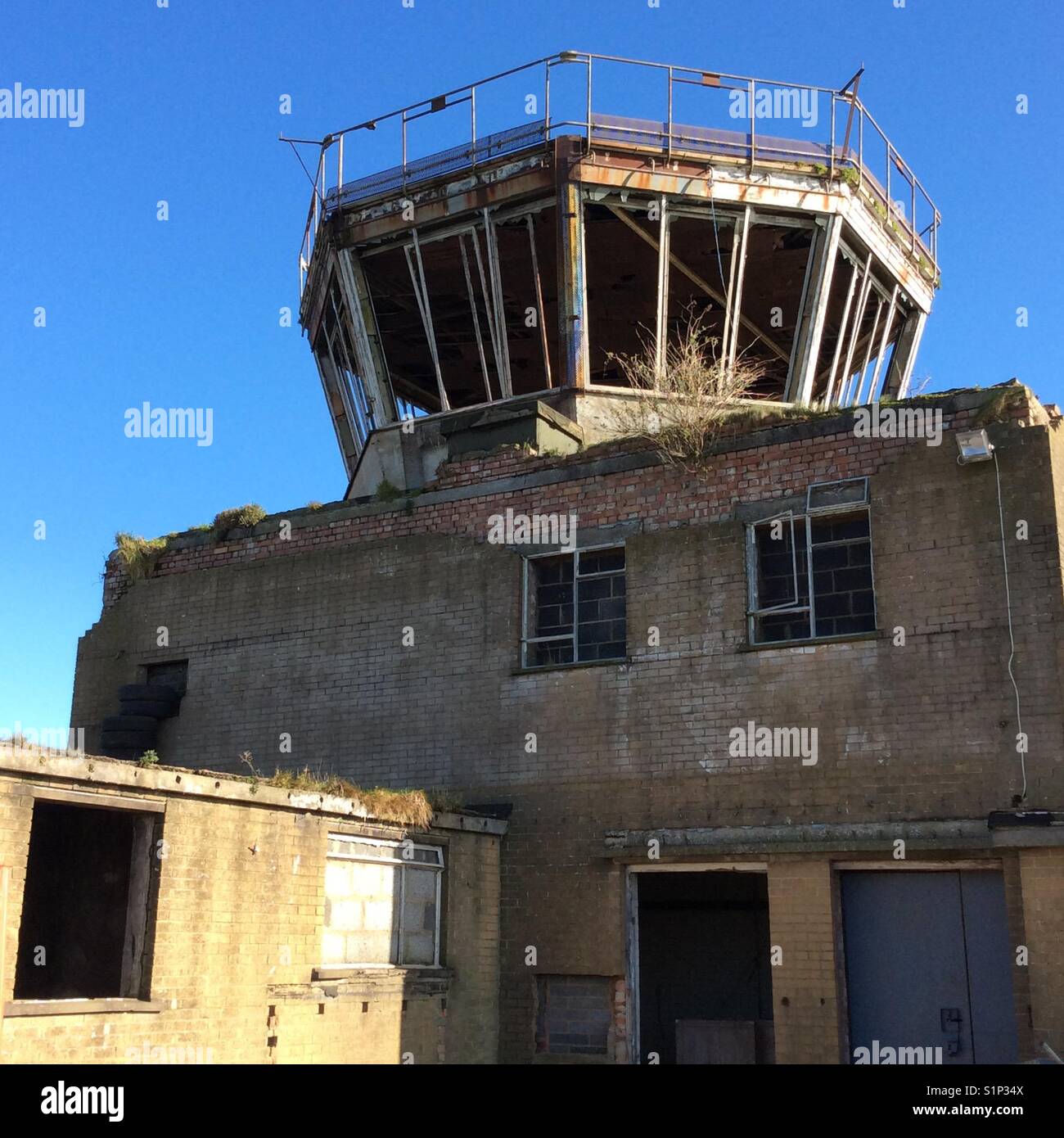 Cold War military airfield control tower Stock Photo