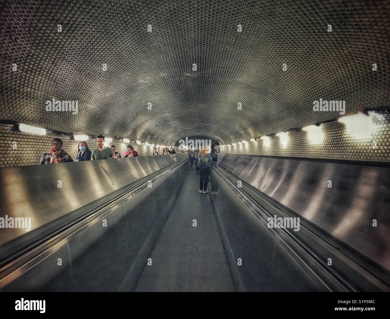 Paris metro tunnel. Stock Photo