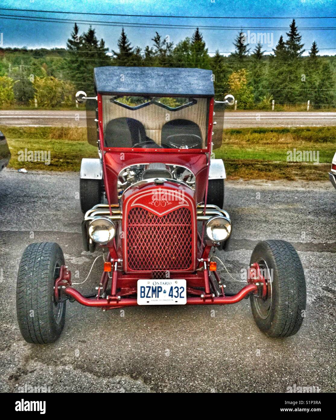 Classic red vintage car. - Smartphone Captured Stock Image