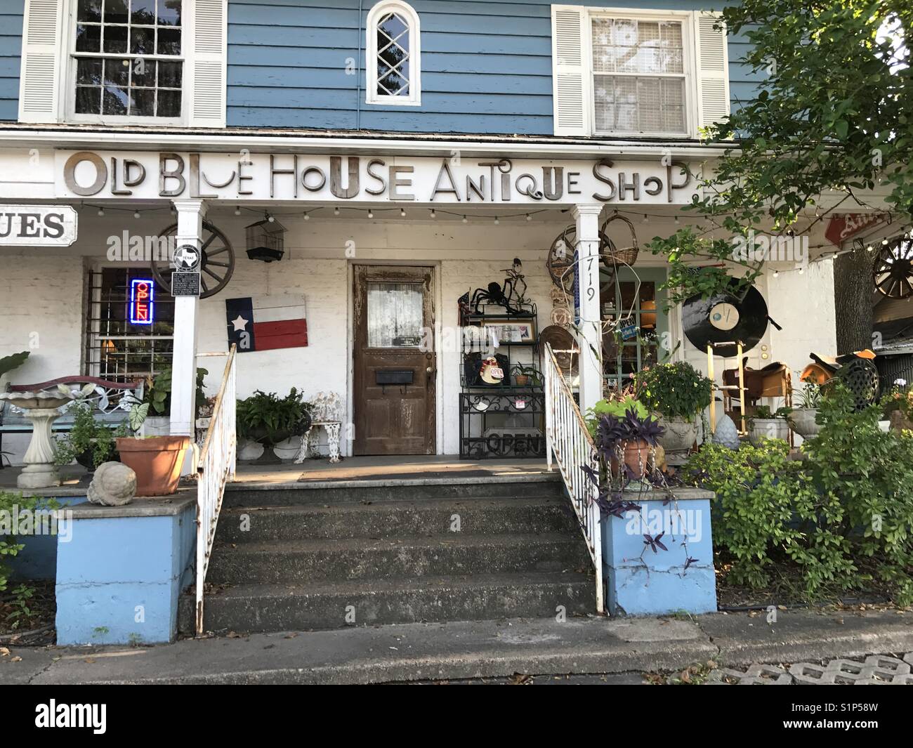 old blues house antique shop entrance Stock Photo