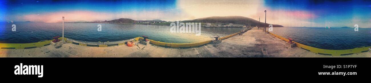 Panorama with icebergs, St Lunaire Griquet, Great Northern Peninsula, Newfoundland, Canada - Smartphone Captured Stock Image