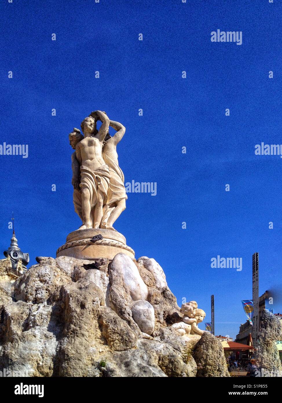 Les Trois Graces Fountain, Place De La Comedie, Montpellier France - Smartphone Captured Stock Image