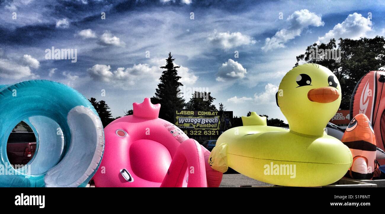 Colourful flotation devices. Stock Photo