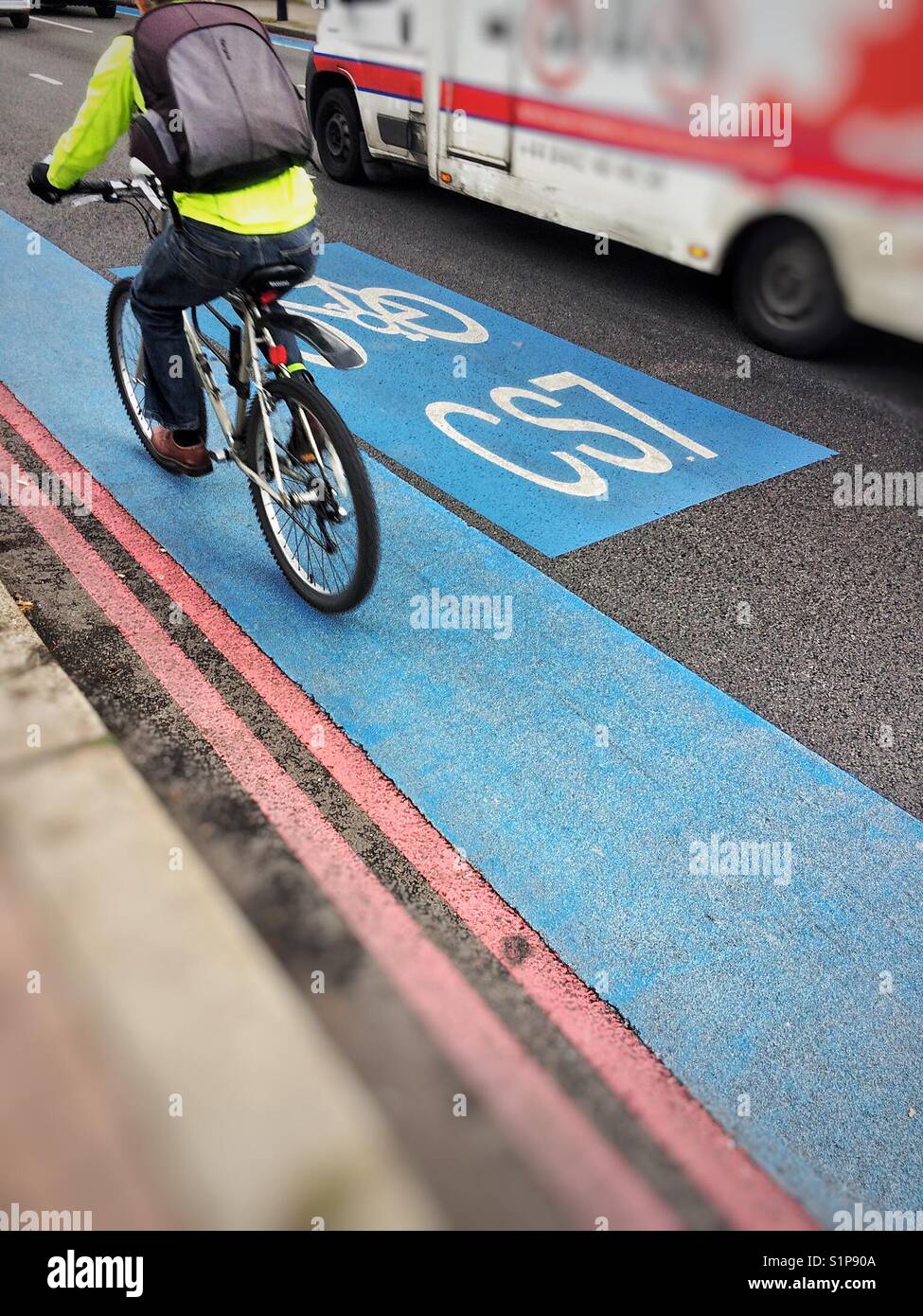 Cyclist on the C27 cycle super highway in south London, UK Stock Photo Alamy