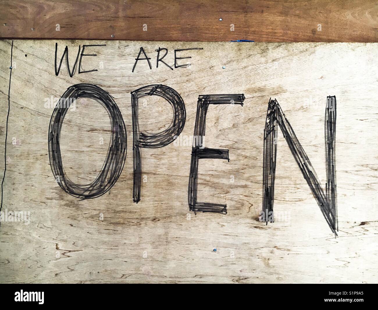 We are open after the storm - Smartphone Captured Stock Image