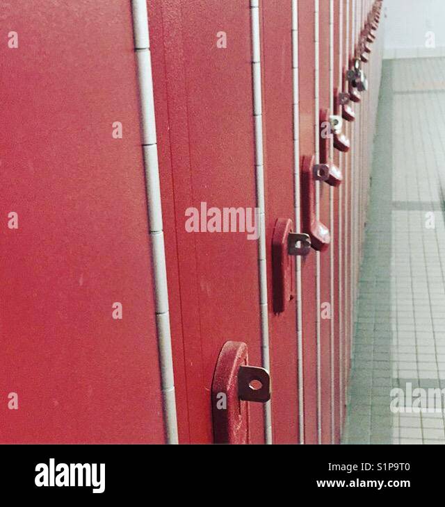 Row of red lockers by K.R. Stock Photo