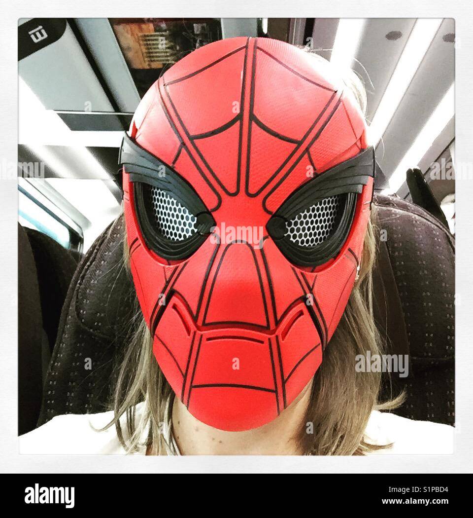 Spiderman on a train - Smartphone Captured Stock Image