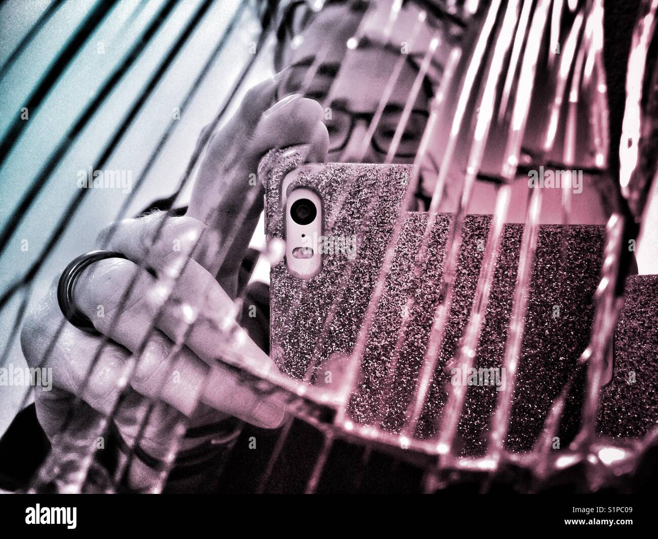 Self portrait with broken glass - Smartphone Captured Stock Image