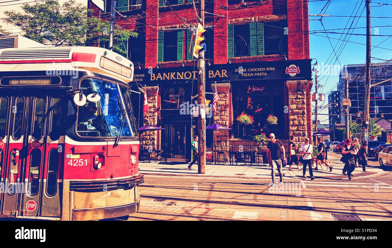 Street scene with tram, Toronto, Ontario, Canada Stock Photo