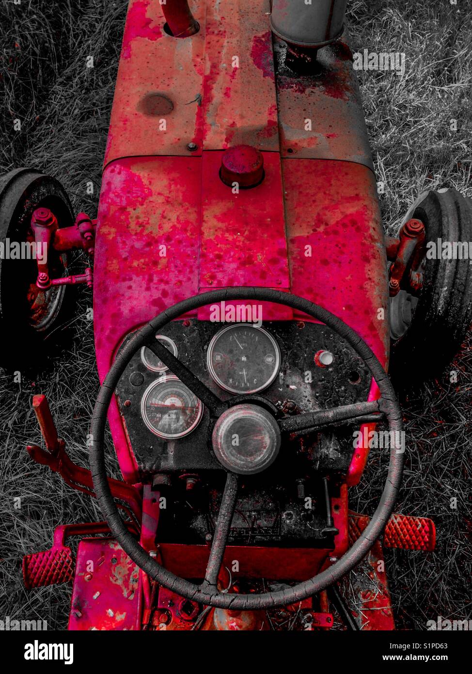 Red color pop tractor - Smartphone Captured Stock Image
