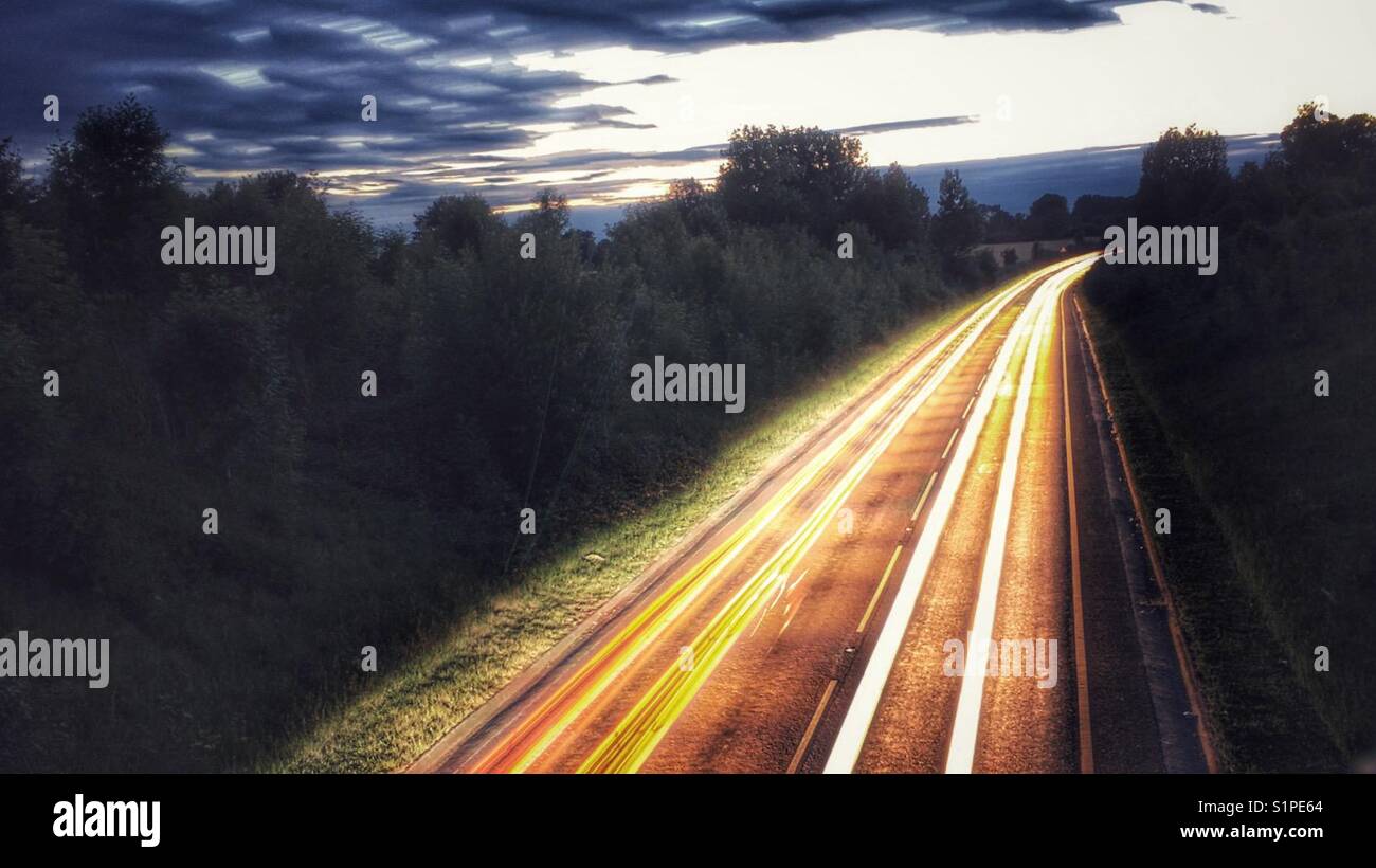 Car headlight lighttrails - Smartphone Captured Stock Image