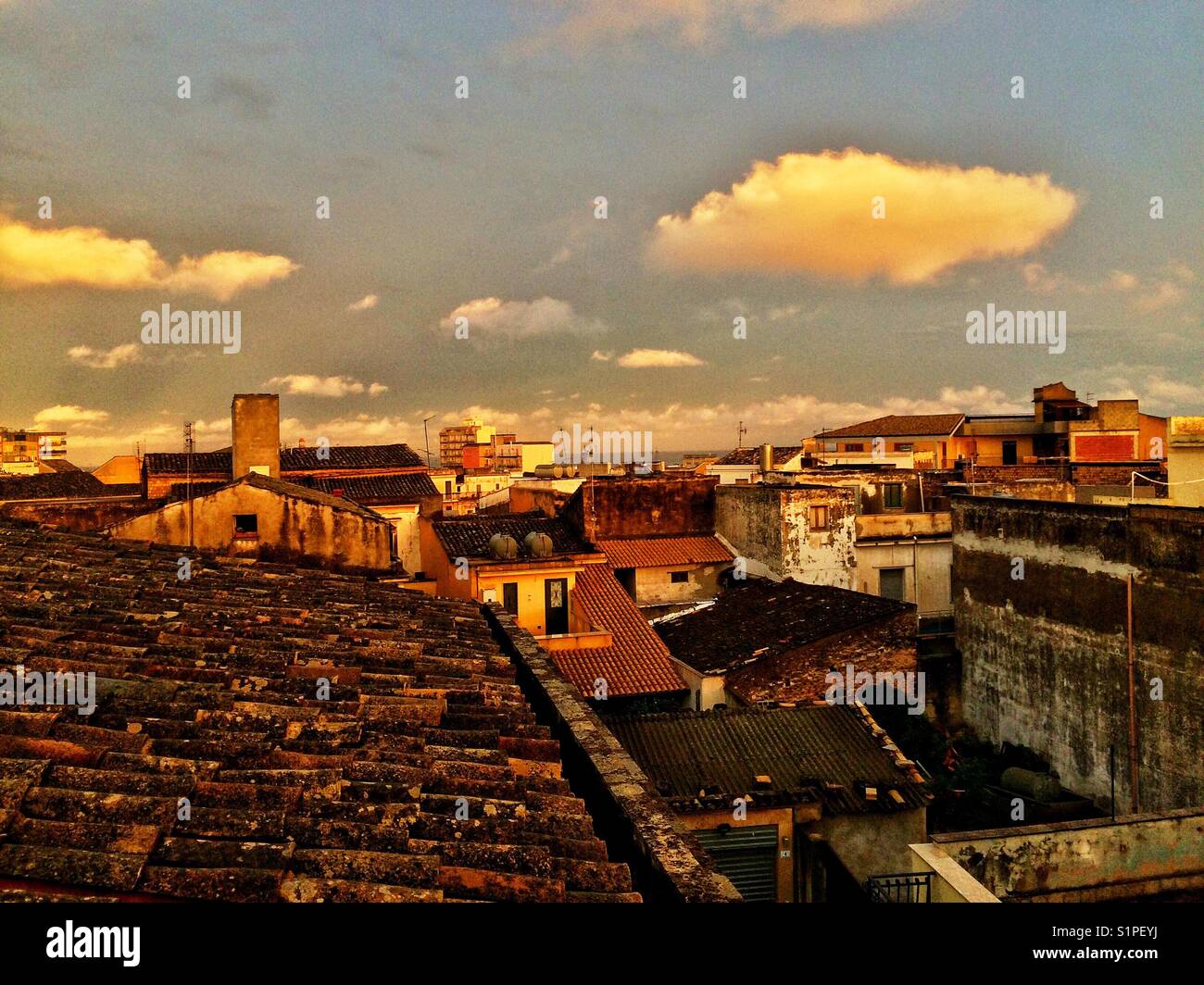 Rooftop sunset in Avola, Sicily Stock Photo Alamy