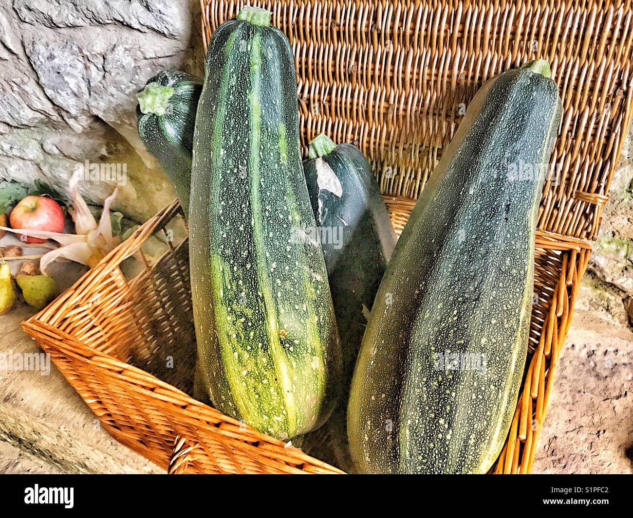 fruit and vegetables arrangement in a church decorated for the Harvest Festival. - Smartphone Captured Stock Image