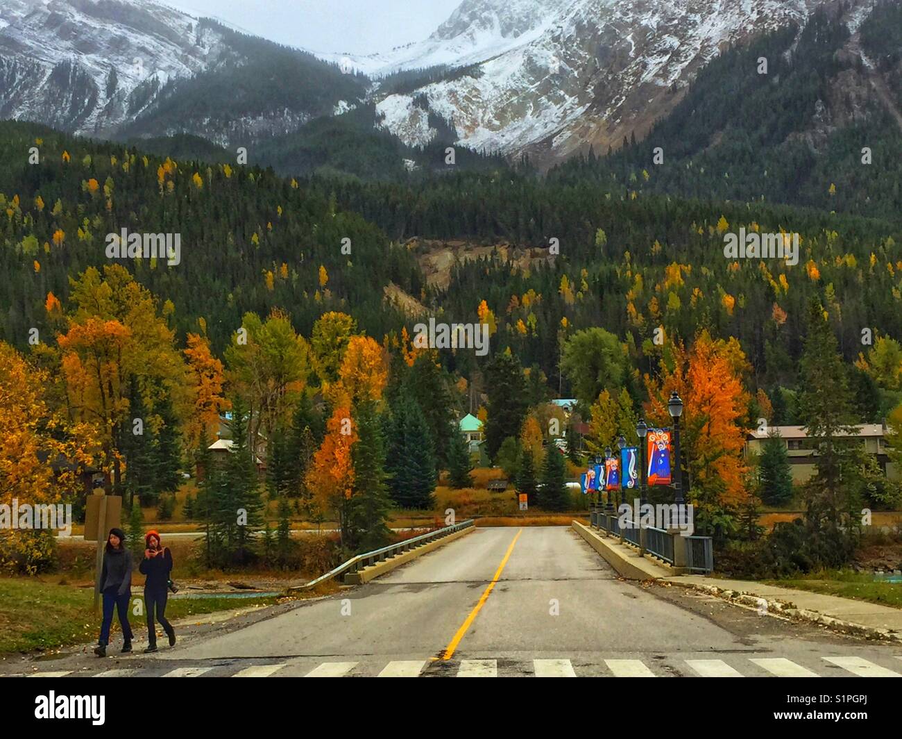 Bridge over the Kicking Horse River to Field, British Columbia - Smartphone Captured Stock Image