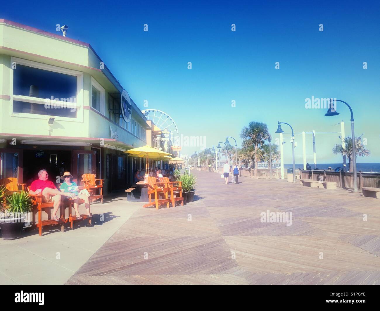 Oceanfront Boardwalk shops and bars, Myrtle Beach, South Carolina, USA