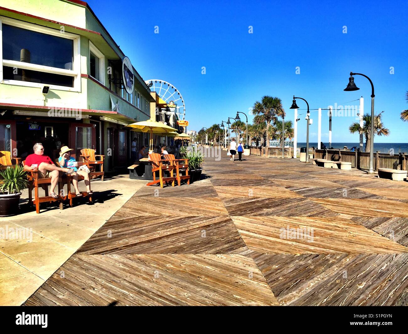 Oceanfront boardwalk and shops, Myrtle Beach, South Carolina Stock