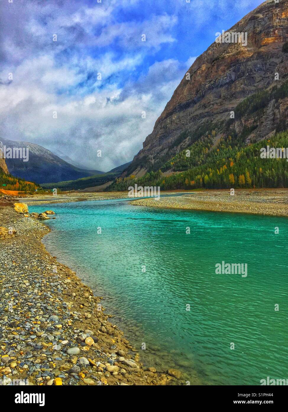 Near Field, British Columbia, Autumn colours, and Kicking Horse River - Smartphone Captured Stock Image