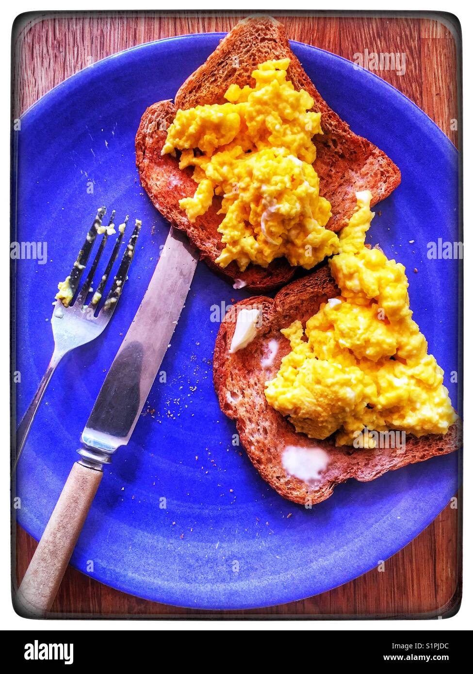 Scrambled egg on wholemeal brown toast - Smartphone Captured Stock Image