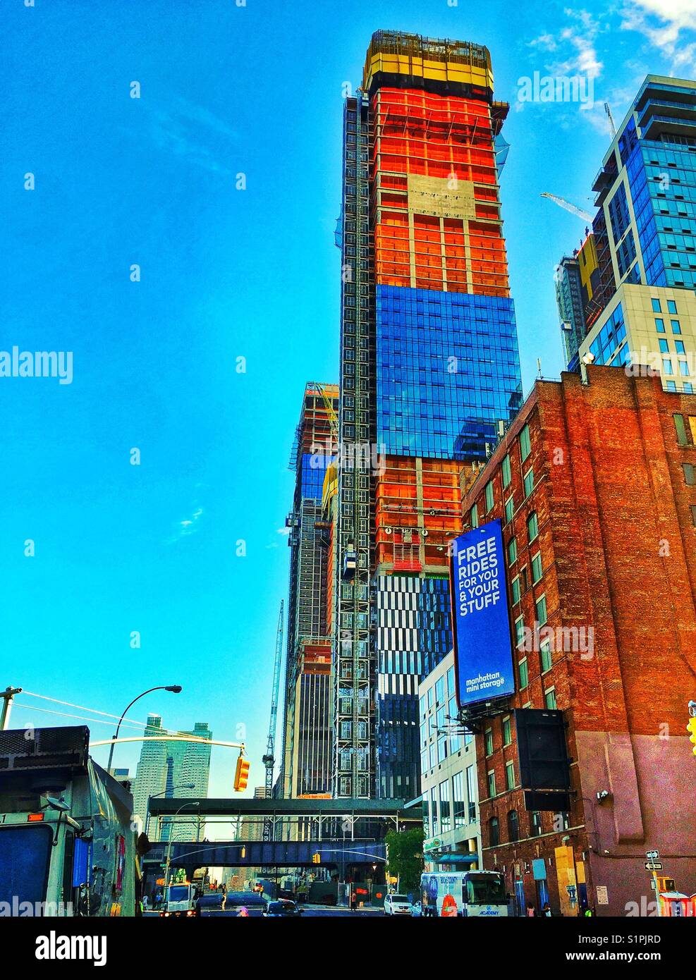 Competing cranes - 5 in 2 blocks, Extreme development in Hudson Yards, Midtown Manhattan, Westside Stock Photo