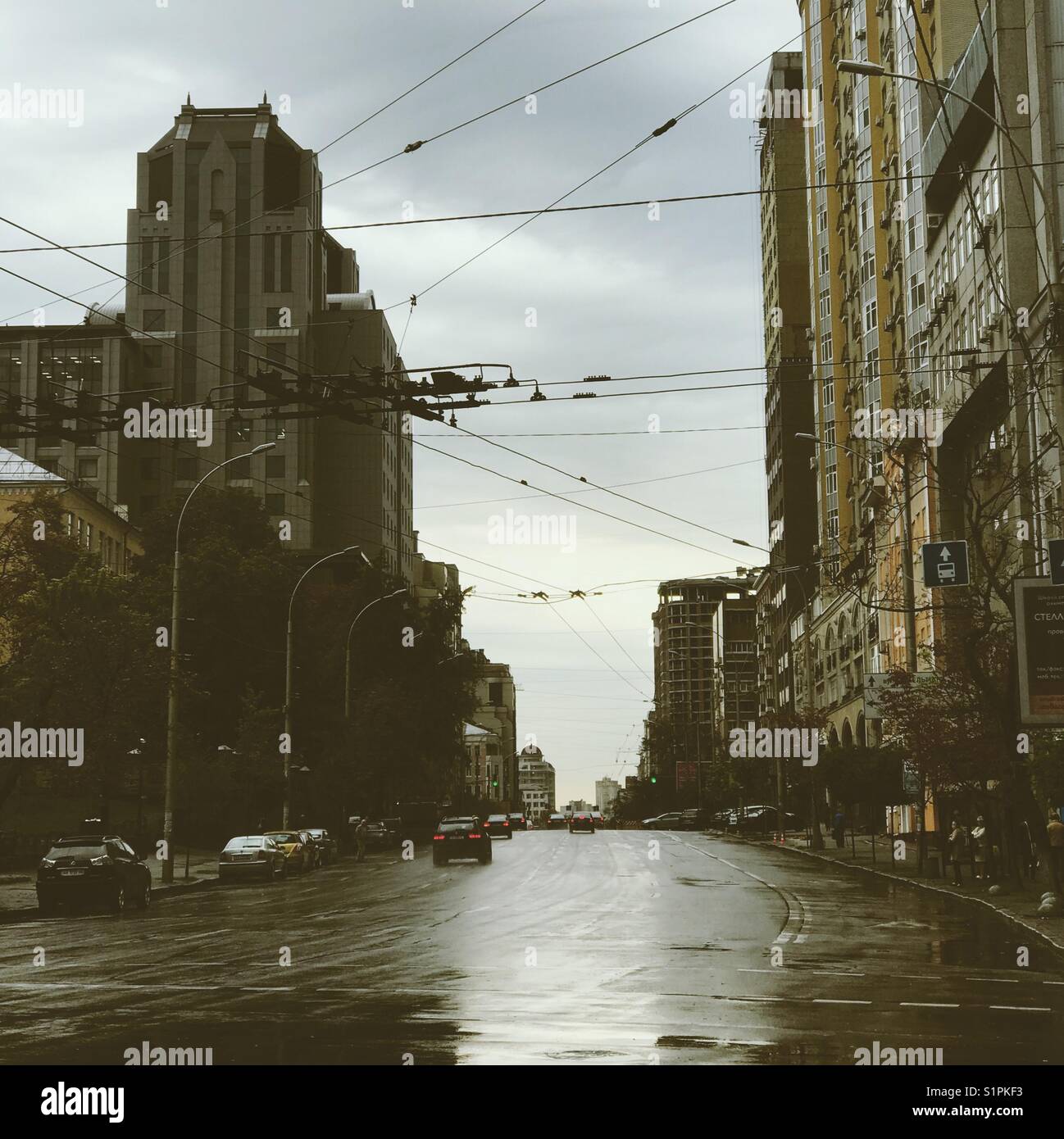 A rainy morning in the streets of Kiev City, Ukraine - Smartphone Captured Stock Image